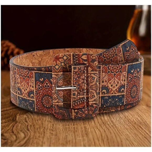 New Vintage Bohemian Style PU Waist Belt With Sunflower & Floral Pattern  L - Picture 3 of 4